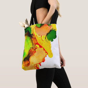 Bolso De Tela Resumen de arte alcohol tinta amarillo verde