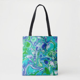 Bolso De Tela Resumen de arte de fluidos de mármol azul y verde