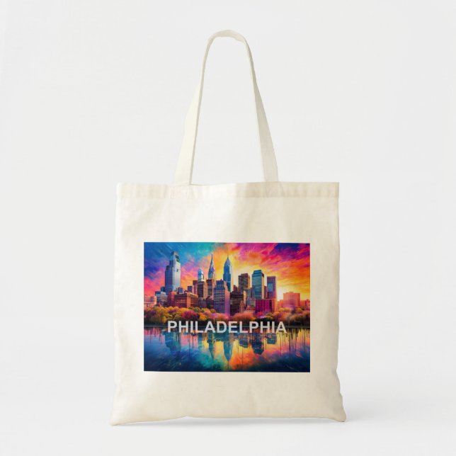 Bolso De Tela Resumen de arte en el Skyline de Filadelfia (Frente)
