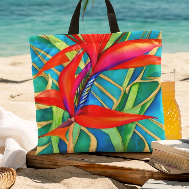 Bolso De Tela Resumen de aves hawaianas de la flor del paraíso (A beautiful beach bag for a day at the beach.)