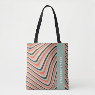 Bolso De Tela Resumen de bandas onduladas Aqua y Peach personali