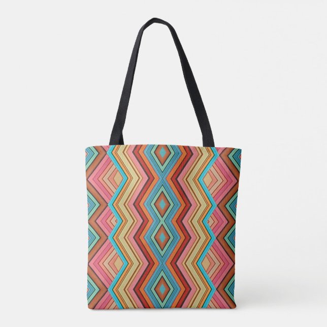 Bolso De Tela Resumen de bandas Zig Zag multicolor (Reverso)