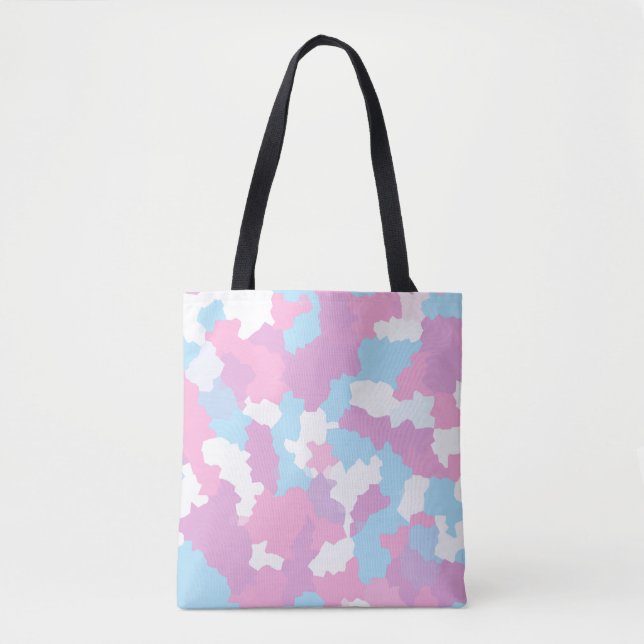 Bolso De Tela Resumen de camo rosa y pastel azul y blanco (Anverso)