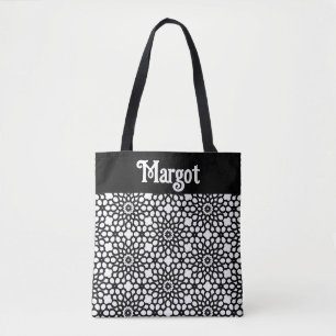 Bolso De Tela Resumen de copo de nieve en blanco y negro clásico