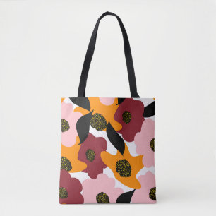 Bolso De Tela Resumen de doodles coloridos flores y hojas atrás