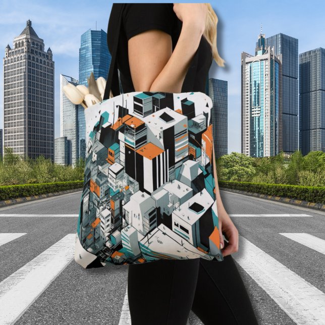 Bolso De Tela Resumen de edificios de rascacielos de altura de l (Urban Rhythms Cityscape All-Over Printed Tote)