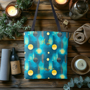 Bolso De Tela Resumen de flujo de brisa - azul, amarillo y negro