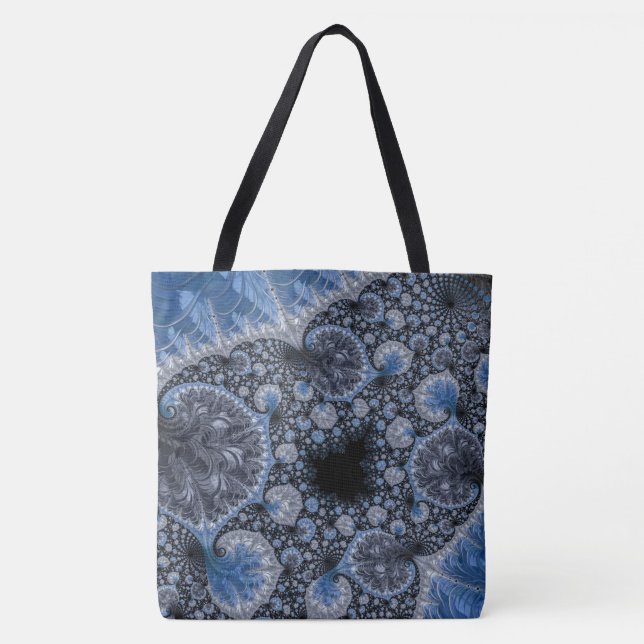 Bolso De Tela Resumen de fractal intrincado azul y negro (Anverso)