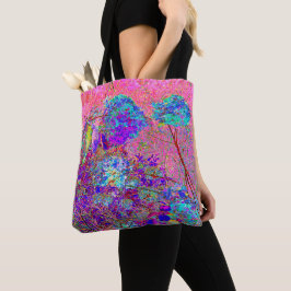 Bolso De Tela Resumen de hidrangea púrpura y azul con magenta
