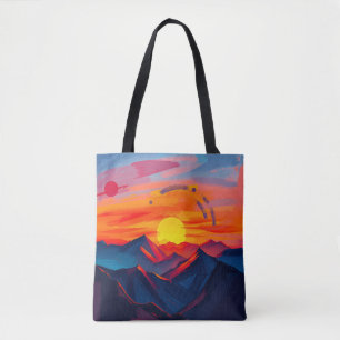 Bolso De Tela Resumen de la puesta de sol sobre las montañas con