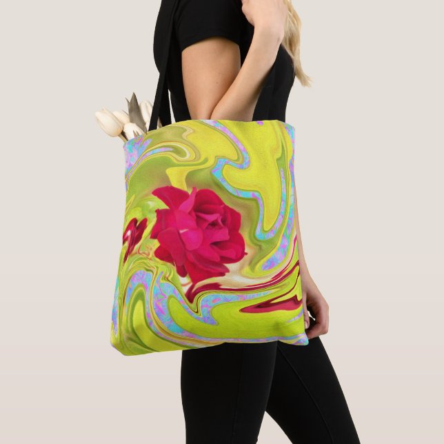 Bolso De Tela Resumen de la rosa roja en el remolino amarillo y  (Detalle)