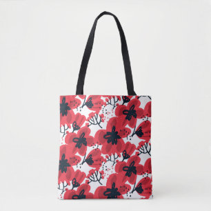 Bolso De Tela Resumen de las flores rojas dibujadas a mano patró