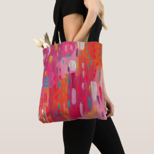 Bolso De Tela Resumen de las marcas de pincel rosa y Naranja