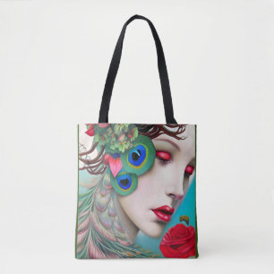 Bolso De Tela Resumen de los labios rojos y los Rosas del pavo r