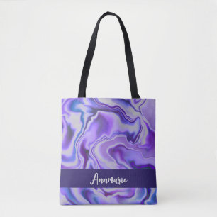 Bolso De Tela Resumen de mármol azul y morado elegante personali
