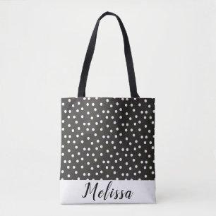 Bolso De Tela Resumen de puntos de Polka Blanco en franja blanca