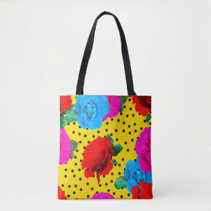 Bolso De Tela Resumen de Rosas reales coloridos y hojas metálica