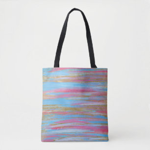 Bolso De Tela Resumen de trazos pintados en azul, rosa y dorado