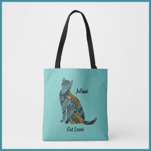 Bolso De Tela Resumen de turquesa y gato dorado