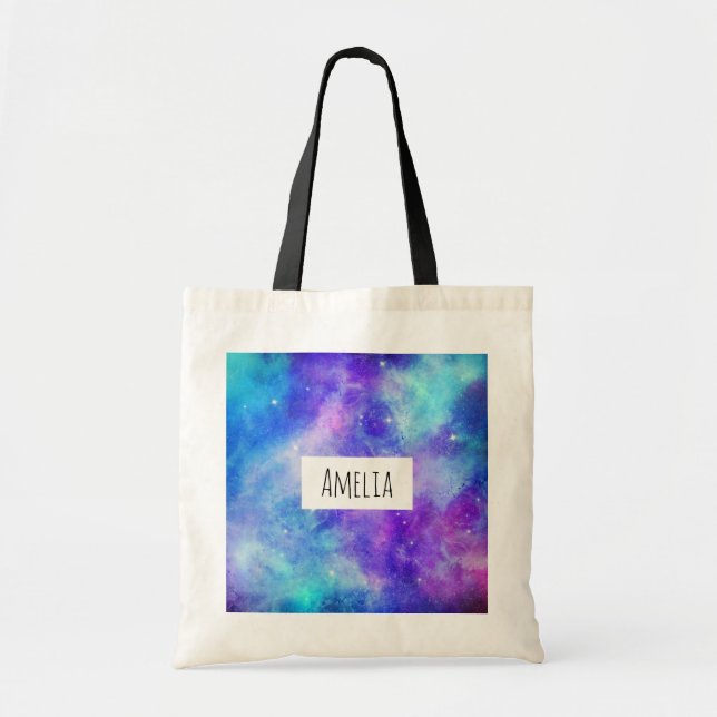Bolso De Tela Resumen del espacio de galaxia púrpura y azul (Frente)