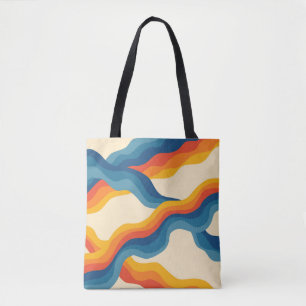 Bolso De Tela Resumen del patrón de banda ondulada azul retro Na
