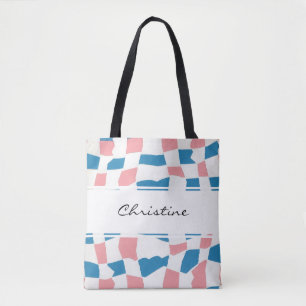 Bolso De Tela Resumen del tablero de cheques azul rosa de Mod Re
