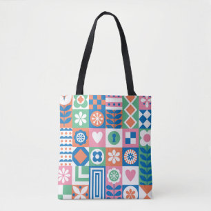 Bolso De Tela Resumen Floral: Diseño Folclórico Escandinavo.