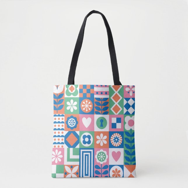 Bolso De Tela Resumen Floral: Diseño Folclórico Escandinavo. (Anverso)