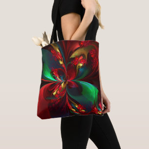 Bolso De Tela Resumen floral moderno Patrón verde rojo del arte 