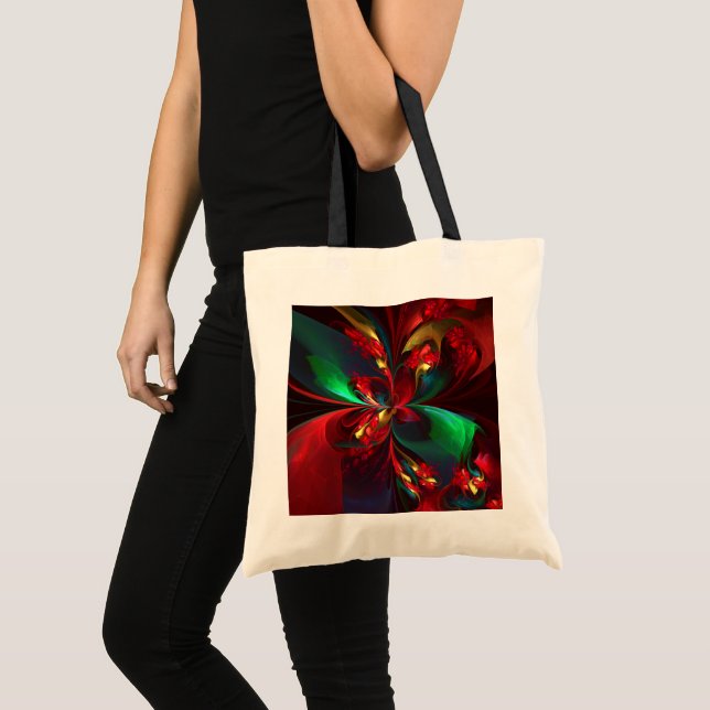 Bolso De Tela Resumen floral moderno Patrón verde rojo del arte  (Anverso (producto))