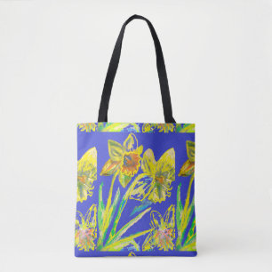 Bolso De Tela Resumen Flores Azules Amarillas Daffodil Arte Flor