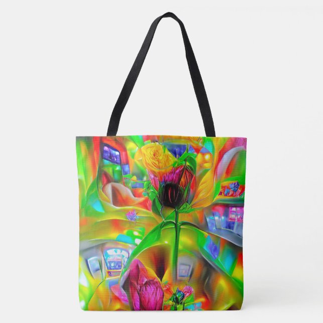 Bolso De Tela Resumen Flores psicodélicas (Anverso)