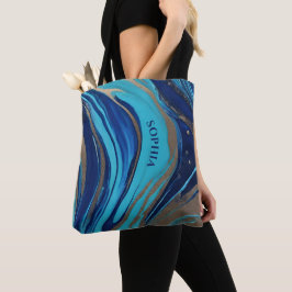 Bolso De Tela Resumen Flujo Art-Blue y Gold