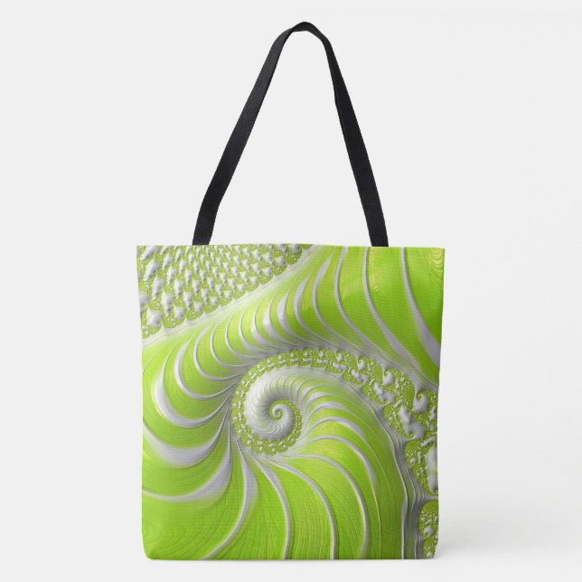 Bolso De Tela Resumen Fractal de espiral verde limón (Anverso)