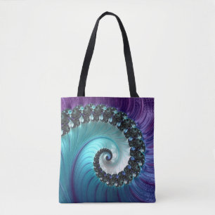 Bolso De Tela Resumen Fractal de gradiente de color turquesa púr