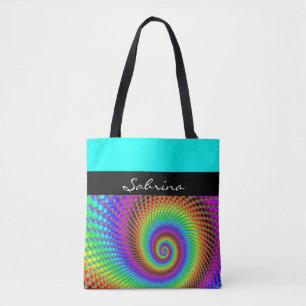 Bolso De Tela Resumen Fractal espiral - color neón
