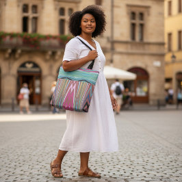 Bolso De Tela Resumen Franja Vertical Chevron Rosa Polvo