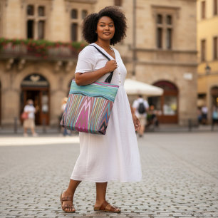 Bolso De Tela Resumen Franja Vertical Chevron Rosa Polvo