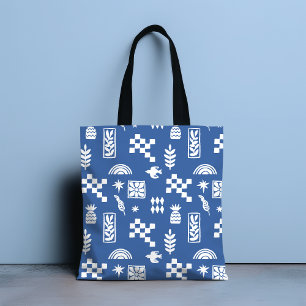 Bolso De Tela Resumen Geométrico Ave Floral Azul Giro Moda