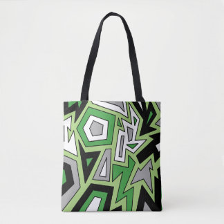 Bolso De Tela Resumen geométrico de Aro gris blanco verde negro