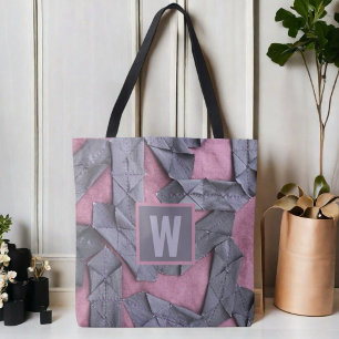 Bolso De Tela Resumen geométrico morado monograma personalizado