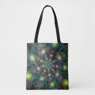 Bolso De Tela Resumen ilustrado brillante arte fractal púrpura V