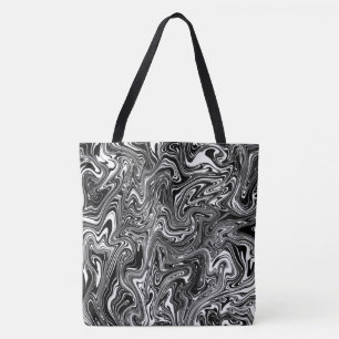 Bolso De Tela Resumen Mármol Líquido Blanco y Negro