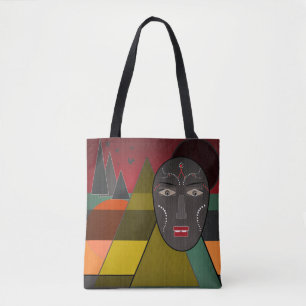 Bolso De Tela Resumen máscara africana en colores retro vintage