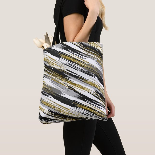 Bolso De Tela Resumen moderno de Black Gold Faux Purpurina (Detalle)