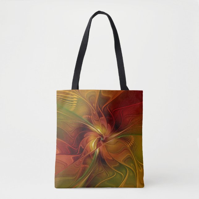 Bolso De Tela Resumen Naranja rojo Brown Flor de arte fractal ve (Anverso)