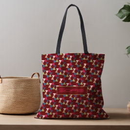 Bolso De Tela Resumen nombre de patrón triangular rojo oscuro en