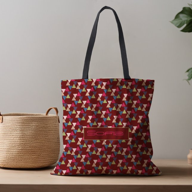 Bolso De Tela Resumen nombre de patrón triangular rojo oscuro en (Subido por el creador)