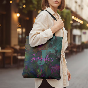 Bolso De Tela Resumen Nombre y Monograma de la pintura líquida d