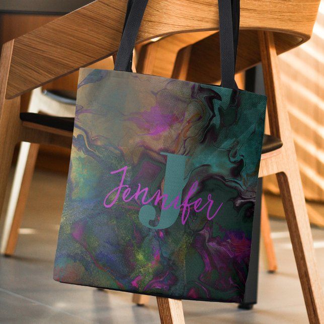 Bolso De Tela Resumen Nombre y Monograma de la pintura líquida d (Subido por el creador)